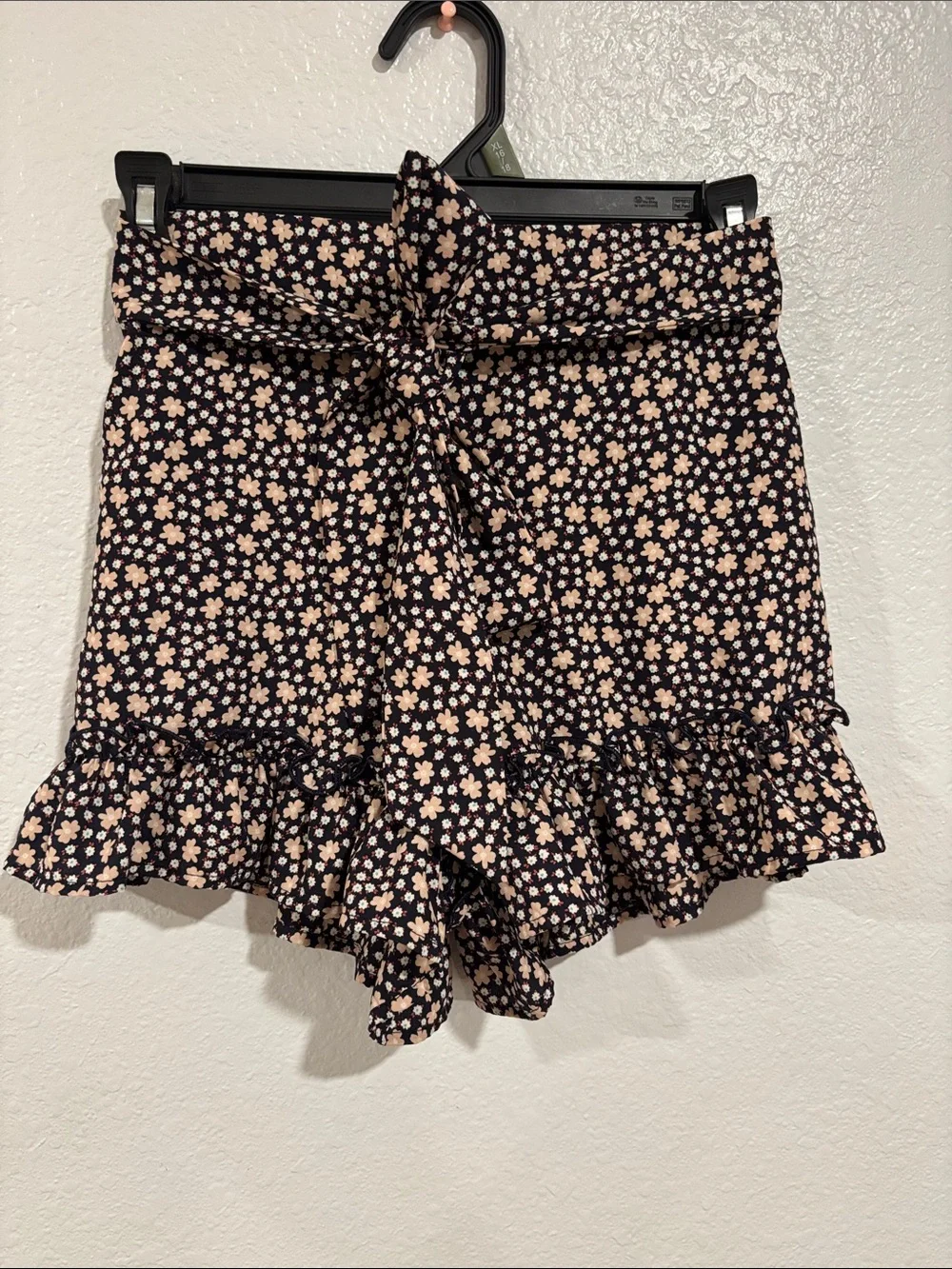 Altar'd State Black and Cream Floral Ruffle Shorts